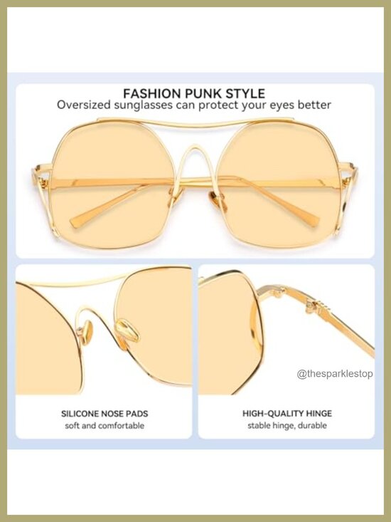 Oversized Metal Aviator Sunglasses UV400 Retro Punk Square Frame